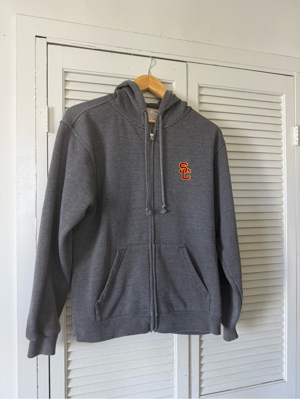 USC Trojan Grey Full-Zip Hooded Sweater with Embroidered SC Logo